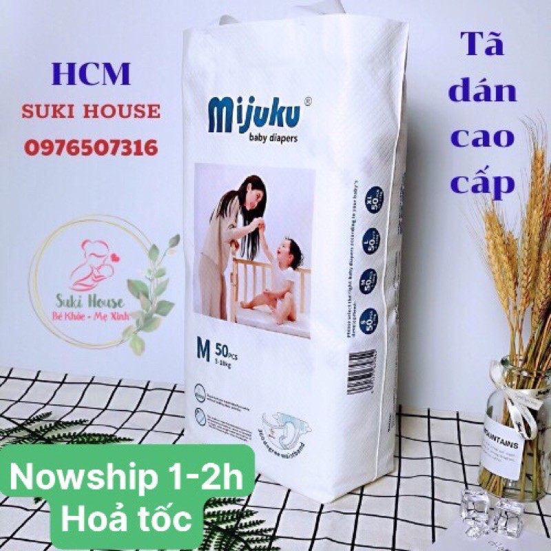 Tã dán Mijuku xuất Nhật siêu mỏng, siêu thấm hút, khô thoáng, đầy đủ size S50, M50, L50 giá tốt