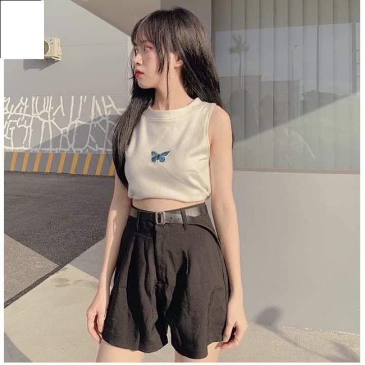 Áo Croptop Bozip 3 Lỗ Thêu Bướm 3 Màu