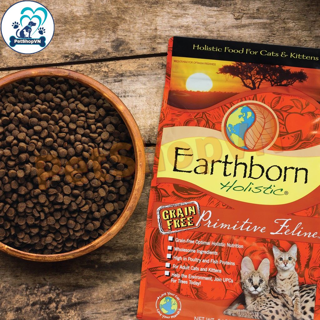 Thức Ăn Cho Mèo Hạt EARTHBORN HOLISTIC PRIMITIVE FELINE Bao 2Kg Vị Gà, Cá Hồi Và Cá Trích