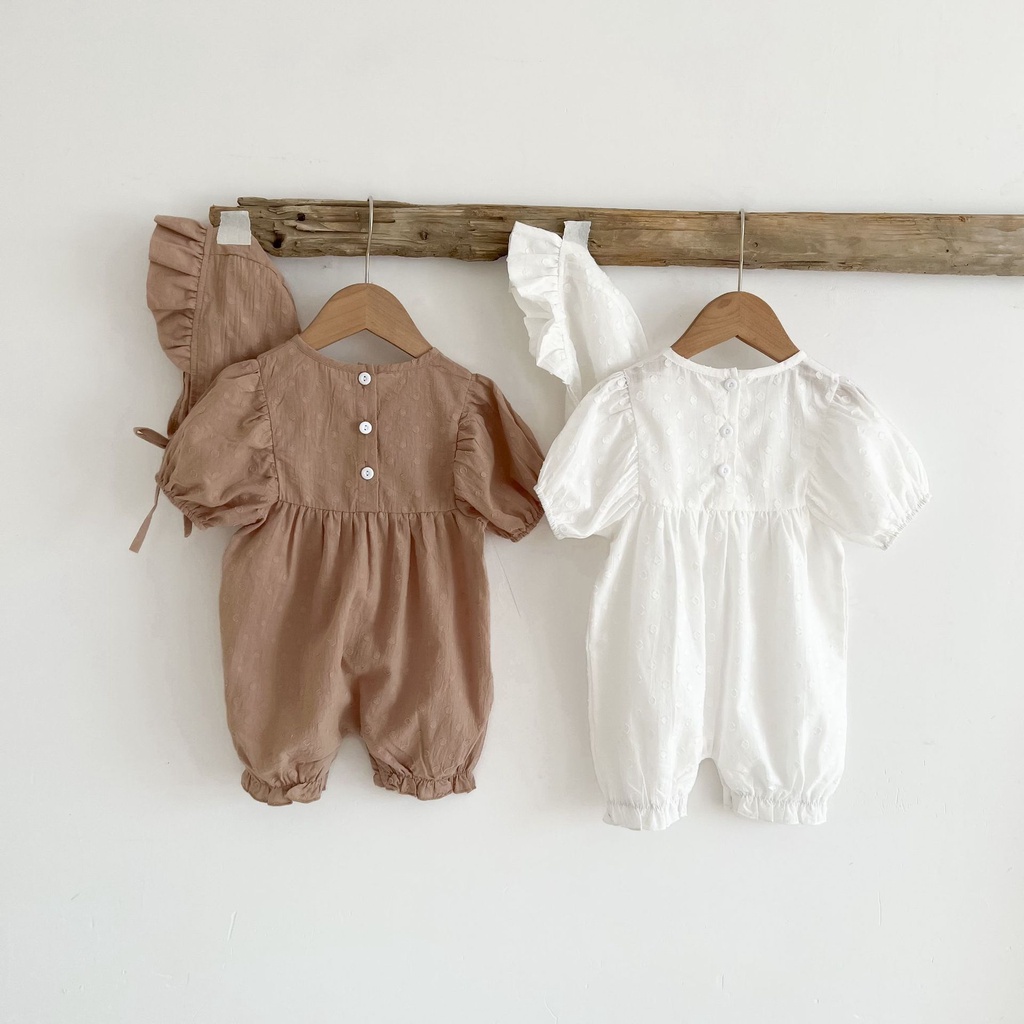Áo Liền Quần Ngắn Tay Có Mũ Trùm Màu Trơn Thời Trang Mùa Hè Cho Bé Gái