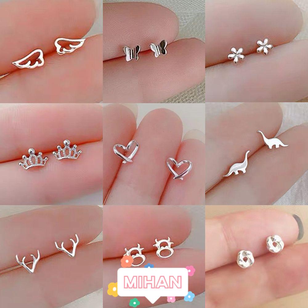 MIHAN1 New Fashion Mini Stud Earrings Hypoallergenic Ear Piercing Jewelry Heart Star Circle Helix Cartilage Tragus Tiny Gifts 925|for Women Girls Dinosaur Butterfly/Multicolor