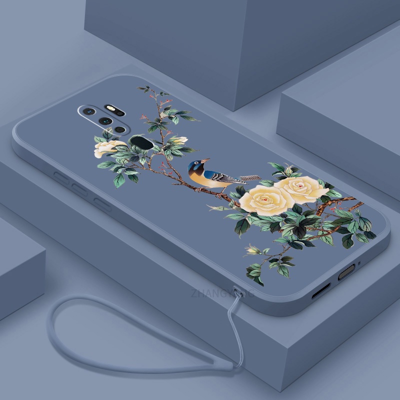 Ốp Điện Thoại TPU Mềm Họa Tiết Hoa Và Chim Có Dây Đeo Cho oppo a5 2020 a9 2020