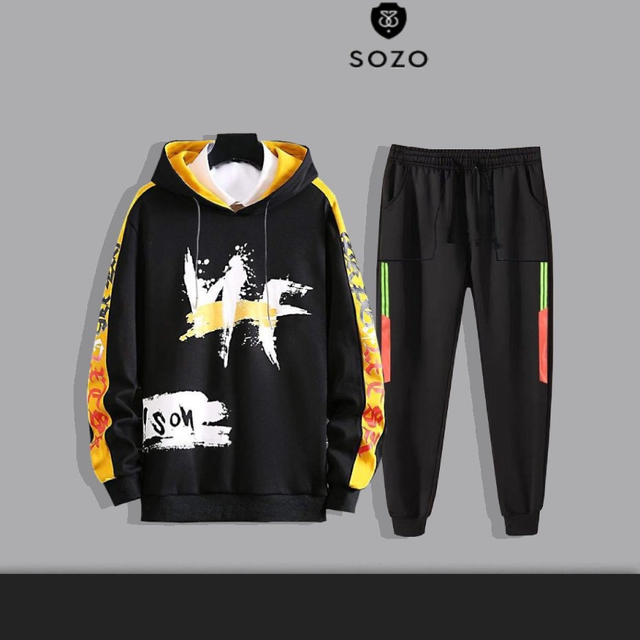 Set Bộ 2 Món Quần Dài + Áo Hoodie Nón Nam Nữ Unisex Chất Vải Nỉ CB2_WAH037NO_MQU075NODEF7 (Nf + 2 Sọc Túi Vuông)
