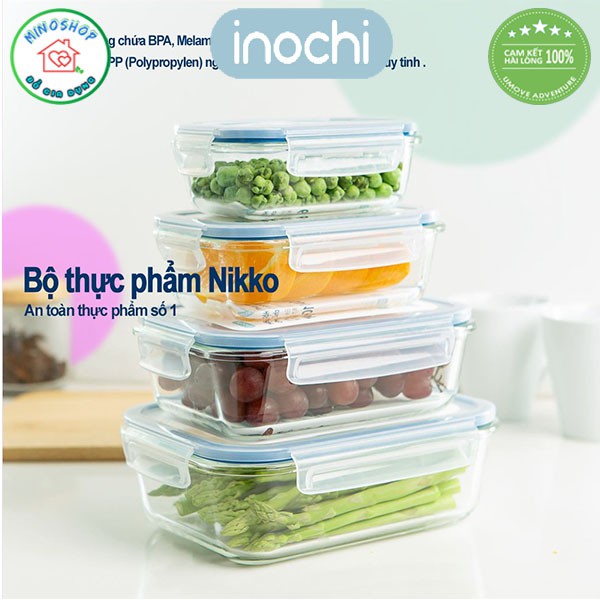Hộp Đựng Thực Phẩm Dùng Cho Lò Vi Sóng,Tủ lạnh 370ml - 640ml -1040ml - 1520ml, Hộp Thủy Tinh Chữ Nhật Kháng khuẩn Nikko