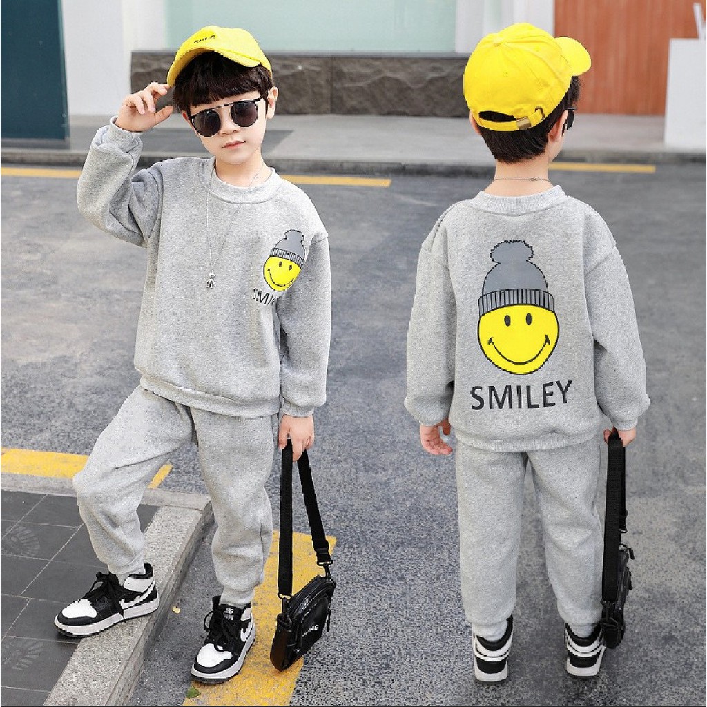 Bộ quần áo thu đông trẻ em 11-21kg (1-5 tuổi) dành cho bé trai mẫu Smiley