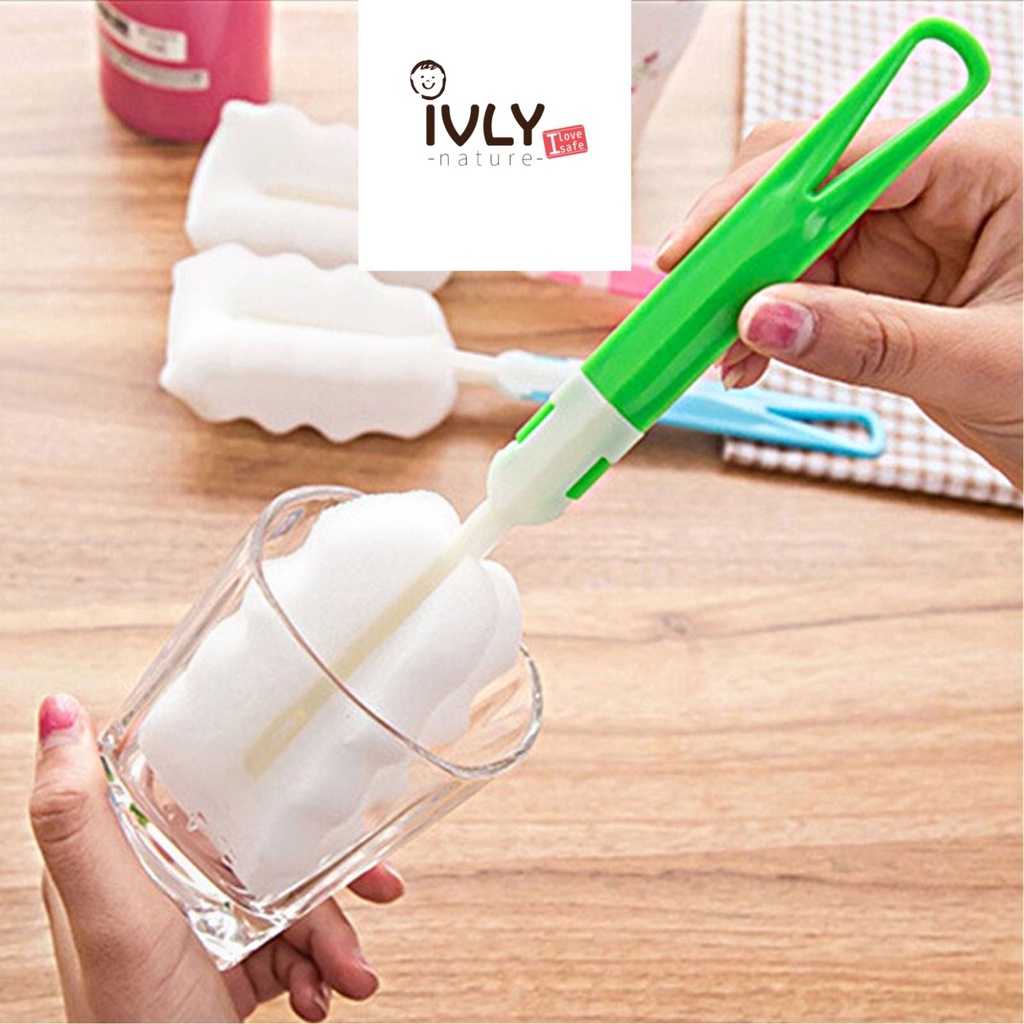 Cọ Rửa IVLY NATURE Thiết Kế Đầu Mút Xốp, Cọ Rửa Bình Sữa, Núm Ti, Cốc Chén Đa Năng