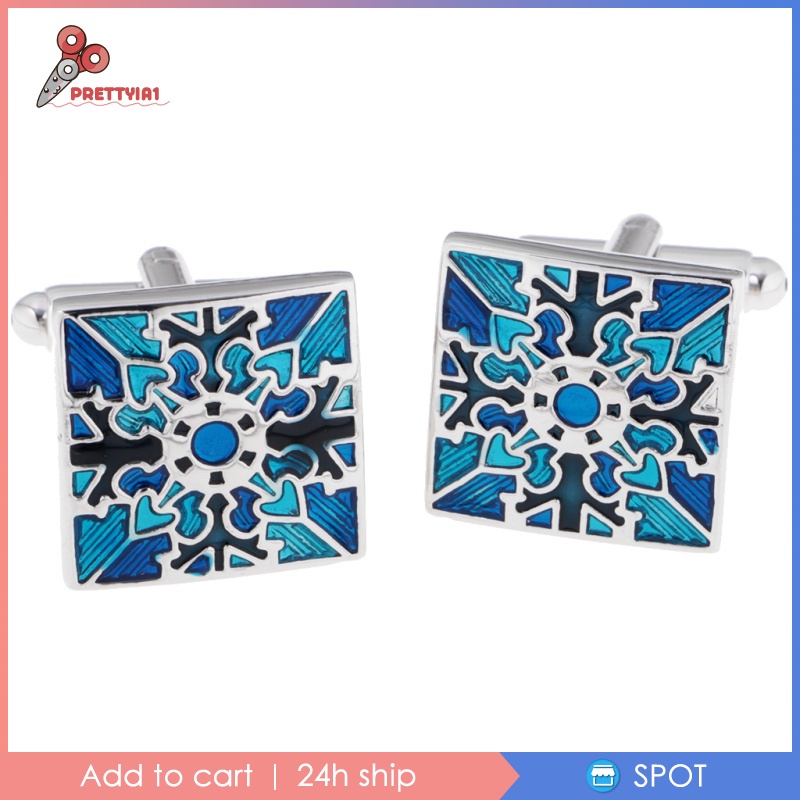 Khuy Măng Sét Vuông Họa Tiết Kẻ Ô Màu Xanh Dương Prettyia1 Thời Trang Cho Nam