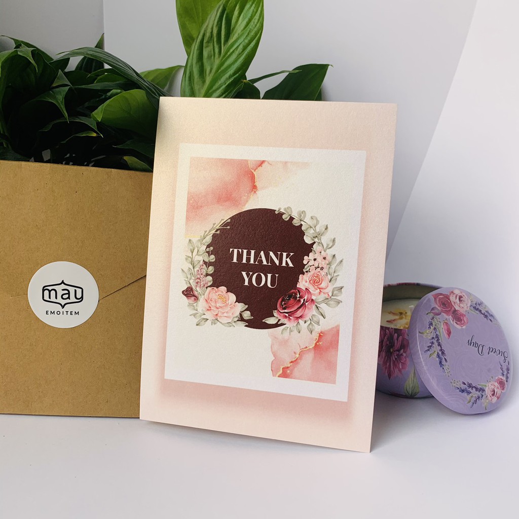 Thiệp Cảm ơn,Thank you card đẹp 12*17cm in giấy mỹ thuật ánh trai kèm phong bì