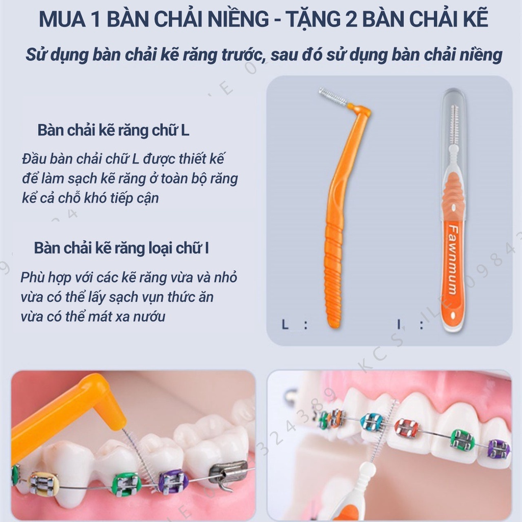 Bàn chải đánh răng niềng răng tặng kèm bàn chải kẽ chữ I và bàn chải kẽ chữ L - Chuyên người niềng răng, chỉnh nha