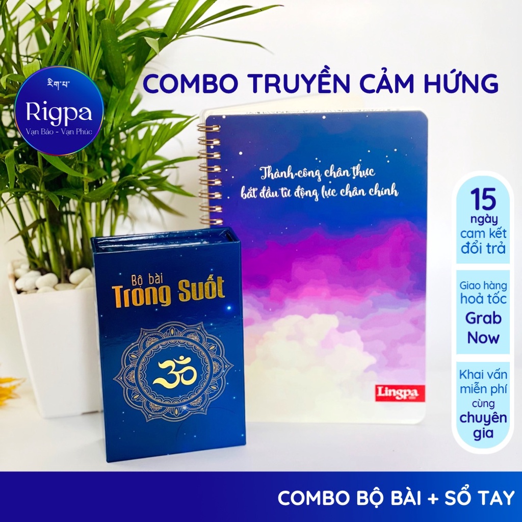 Combo Bộ bài và Sổ tay Trong Suốt bói bài hàng ngày 53 thẻ bài mạ vàng 7x12cm 3D fullbox kèm quà tặng Rigpa