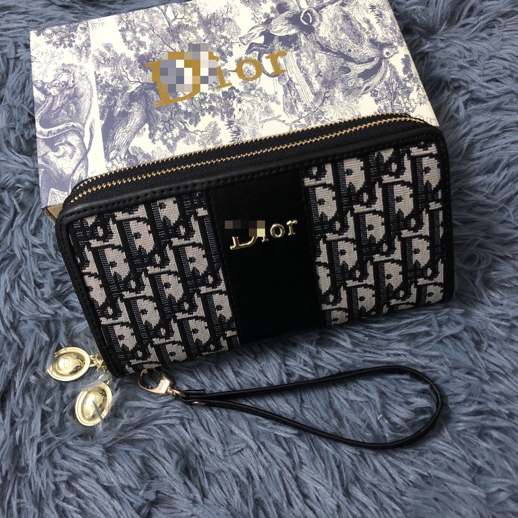 Clutch cầm tay chữ D thổ cẩm 2 ngăn kéo khóa cao cấp tặng kèm hộp