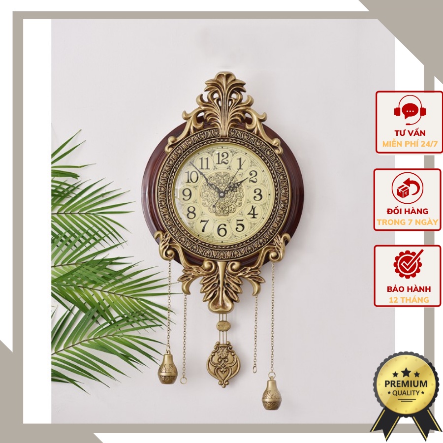 Đồng hồ treo tường quả lắc tua rua phong cách tân cổ điển thanh lịch quý phái DHTT35 - gỗ cao cấp