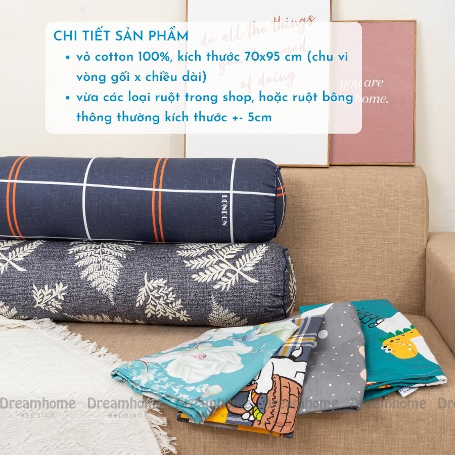 Vỏ gối ôm kéo khóa cotton 100% size 30x95 cm, áo gối ôm dây kéo cho bé và người lớn Dreamhomebedding