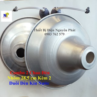 [Nguyên Phát] Combo 2 Chao Đèn Nhôm 28,5 cm Kèm 2 Đuôi Đèn Kín Nước Xám Dây Dài 20cm