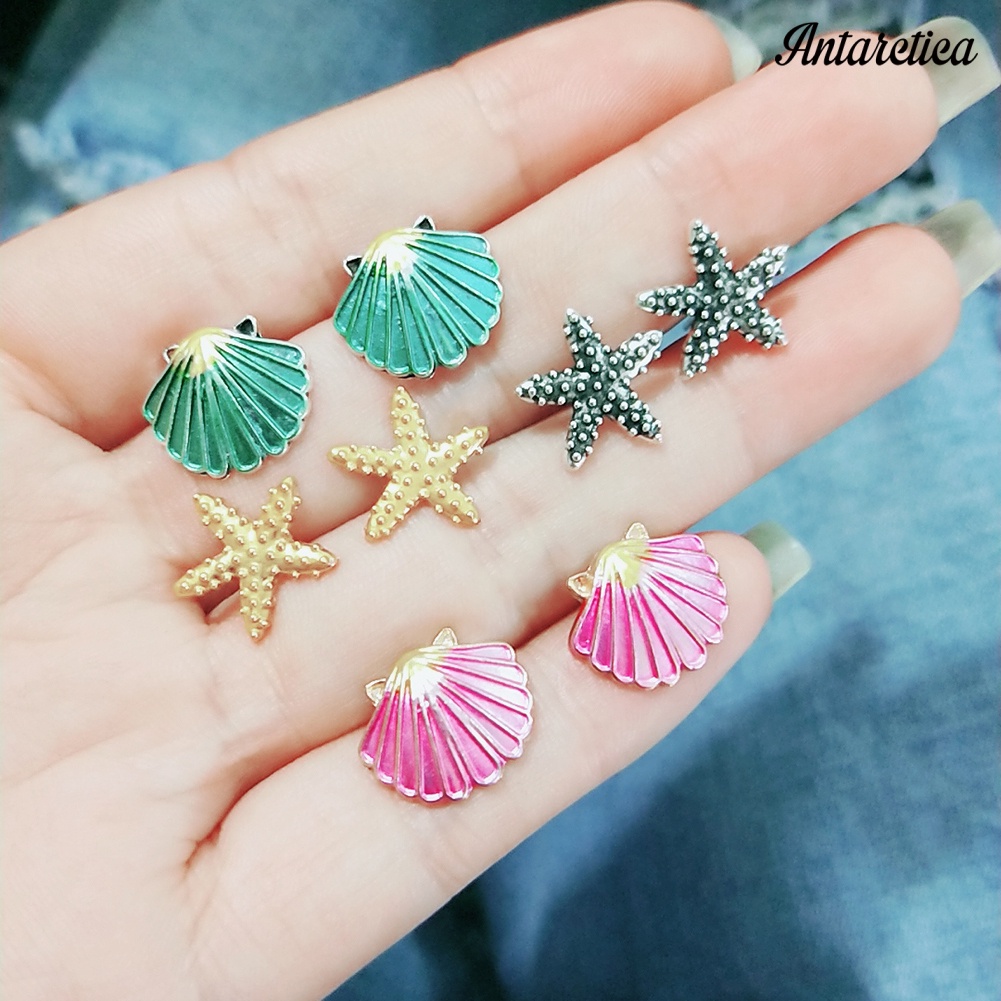 Set 4 Cặp Bông Tai Hình Vỏ Sò/Sao Biển/Vỏ Sò Phong Cách Boho Cho Nữ