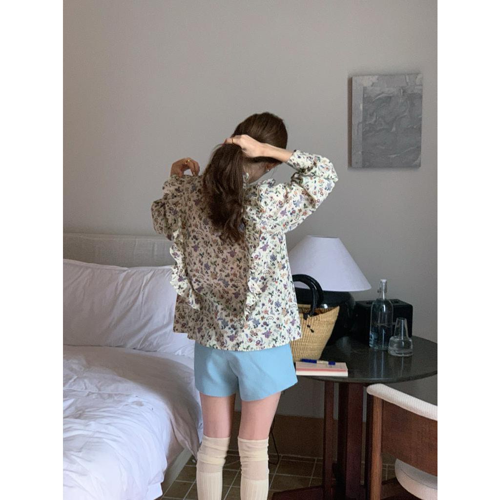 Áo Sơ Mi Hoa Cổ Tròn Dài Tay Dáng Rộng Thời Trang Sành Điệu 61488