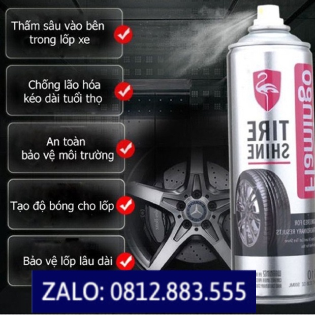 Chai xịt dưỡng bóng lốp, phục hồi nhựa đen Flamingo F003 dạng bọt- 650ml
