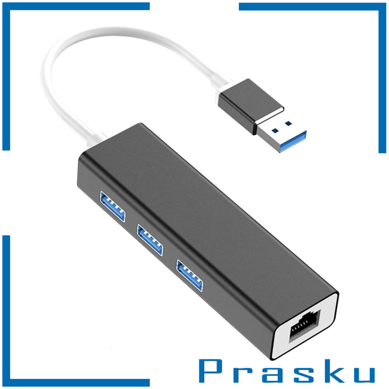 [PRASKU]3-Port USB 3.0 Hub with Ethernet Supporting RJ45 10/100Mbps  silver
