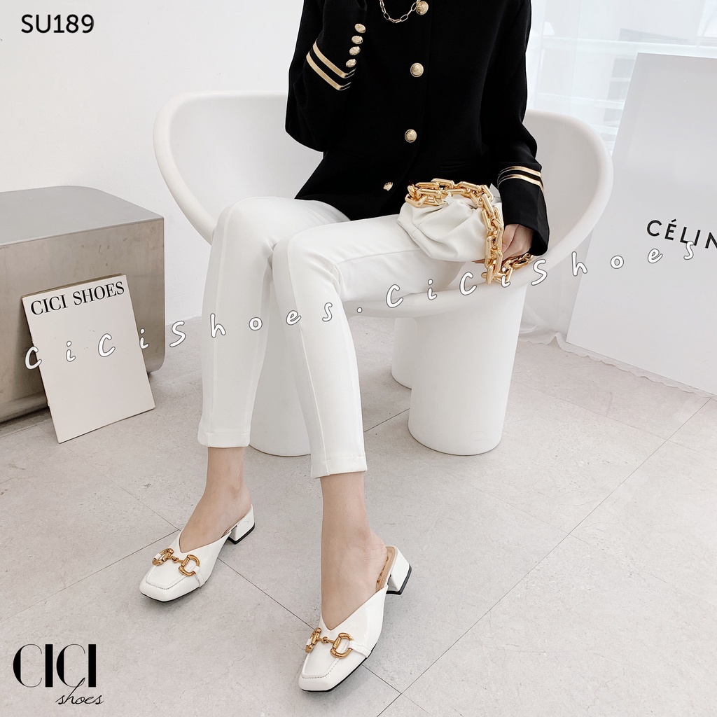 Giày sục nữ CiCi Shoes gót vuông 2cm, sục mũi vuông xích đồng - SU189