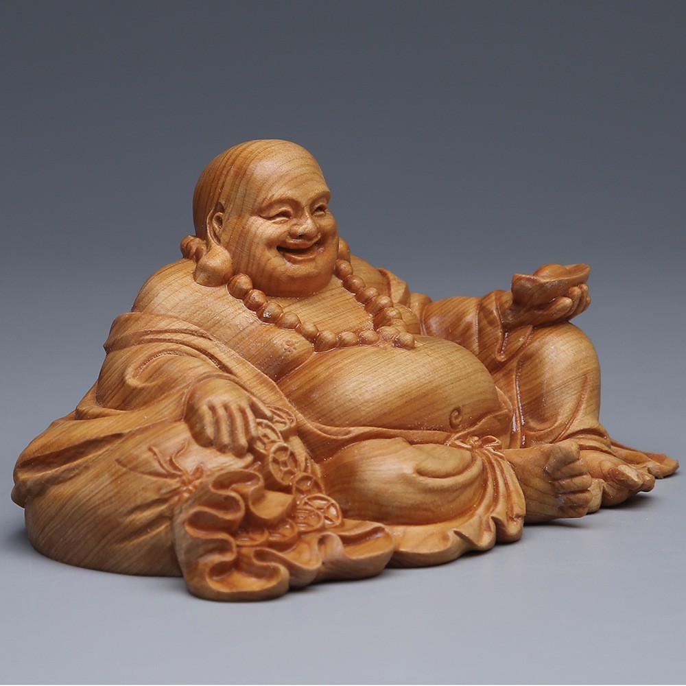 Tượng Phật Di Lặc Bằng Gỗ Chạm Khắc Tinh Xảo Dùng Trang Trí
