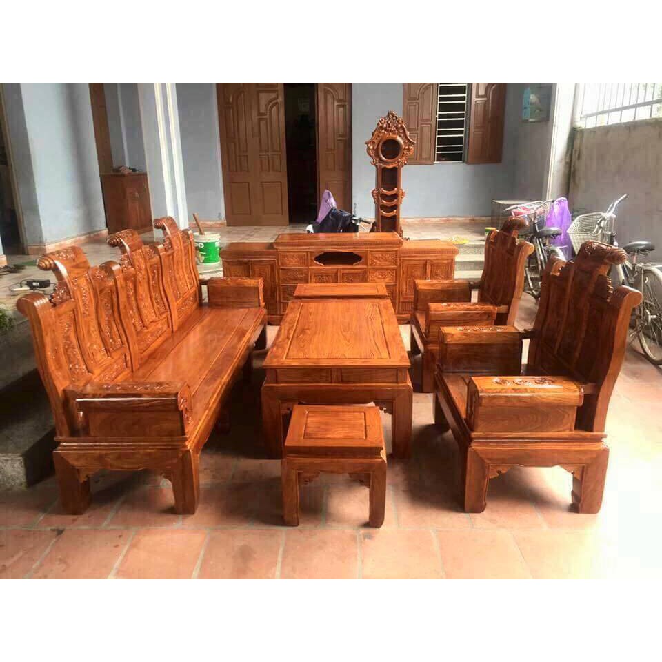 Bộ bàn ghế gỗ phòng khách âu á hộp cuốn thư gỗ gõ đỏ