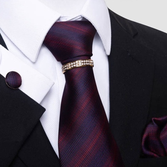 Bộ Cà vạt 4 món gồm Cavat 8cm, khăn cài túi, Măng-set, Nhẫn tròn phụ kiện, Cravat chú rể, Calavat công sở CBC-8212