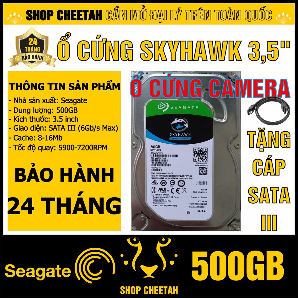 HDD Camera 3.5” Seagate Skyhawk 500GB – Ổ cứng PC chính hãng – Mới 99% – Bảo hành 24 tháng – Tháo từ máy nhập khẩu