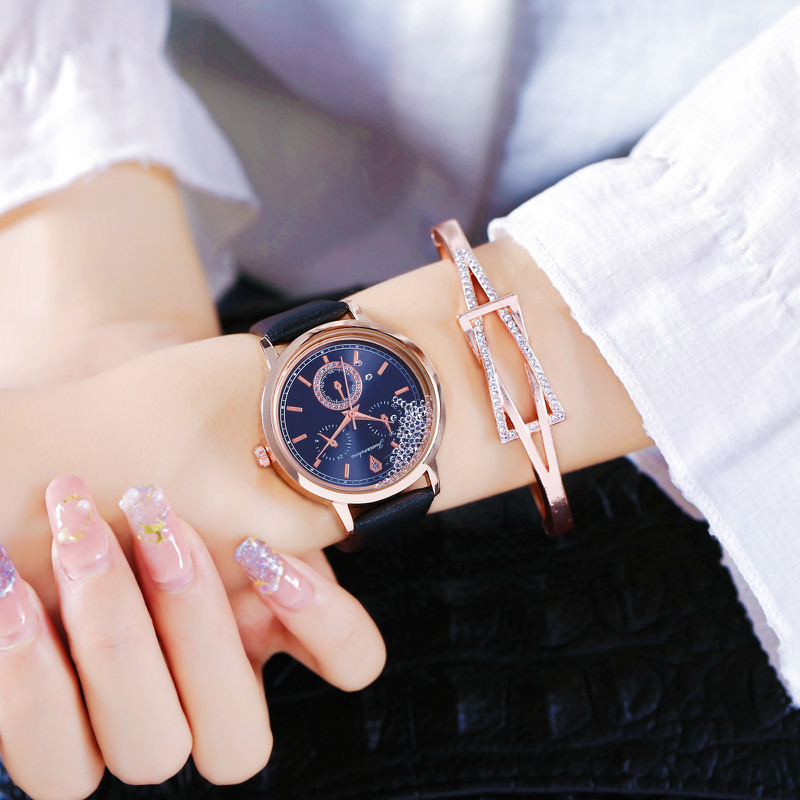 Đồng hồ dây da mặt tròn đính đá sang trọng thời trang cho nữ | BigBuy360 - bigbuy360.vn