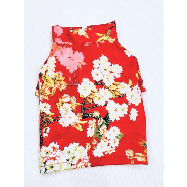 ÁO GẤM ĐỎ hoạ tiết HOA ĐÀO mặc tết dành cho thú cưng, Đồ mặc tết dành cho chó mèo LaLi Petfashion