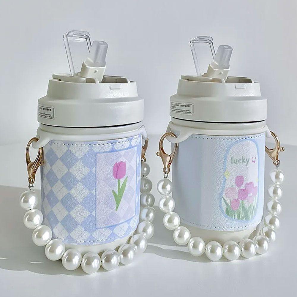 Bình Nước Giữ Nhiệt 450ml Có Tay Cầm Hình Hoa Tulip Dễ Thương