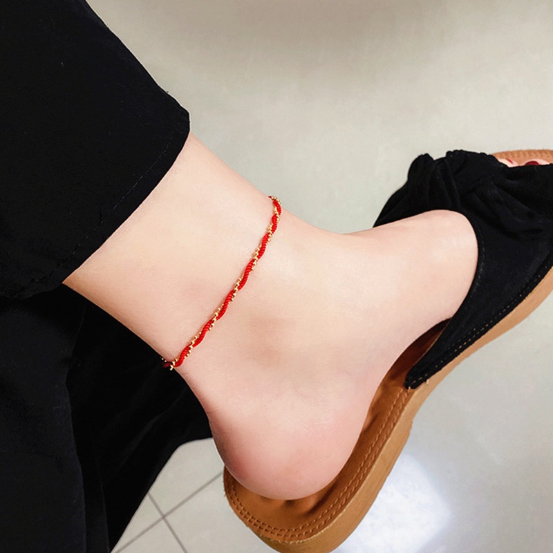 Lắc chân dây đỏ may mắn 100% titan nguyên chất không gỉ không phai màu đơn giản thời trang Hàn Quốc cho nữ
