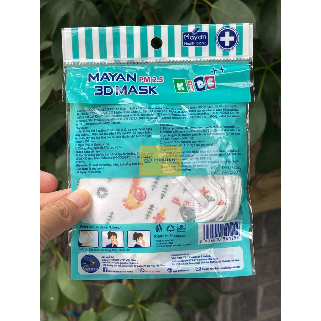 5 Cái Khẩu Trang MAYAN 3D PM2.5 Kids+ với màng lọc Micro filter,Chống Bụi Mịn PM2.5, Ngăn vi khuẩn trẻ em từ 4-15 tuổi