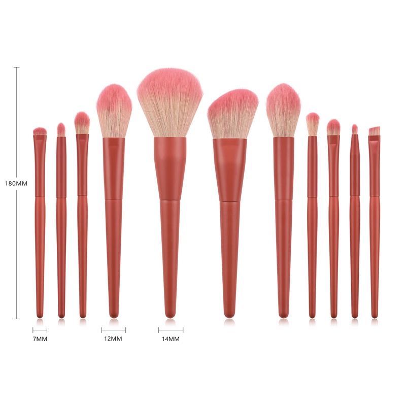 Set 11 Cây Cọ Trang Điểm Chuyên Nghiệp Tay Cầm Màu Hồng Đất Thời Thượng Lông siêu Mịn T-11-019