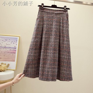 ❀Chân Váy Len Lưng Cao Dáng Dài Họa Tiết Caro Thời Trang Thu Đông Mới Cho Nữ
