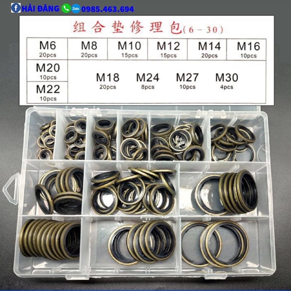 Hộp long đền thép lõi cao su 162 chi tiết