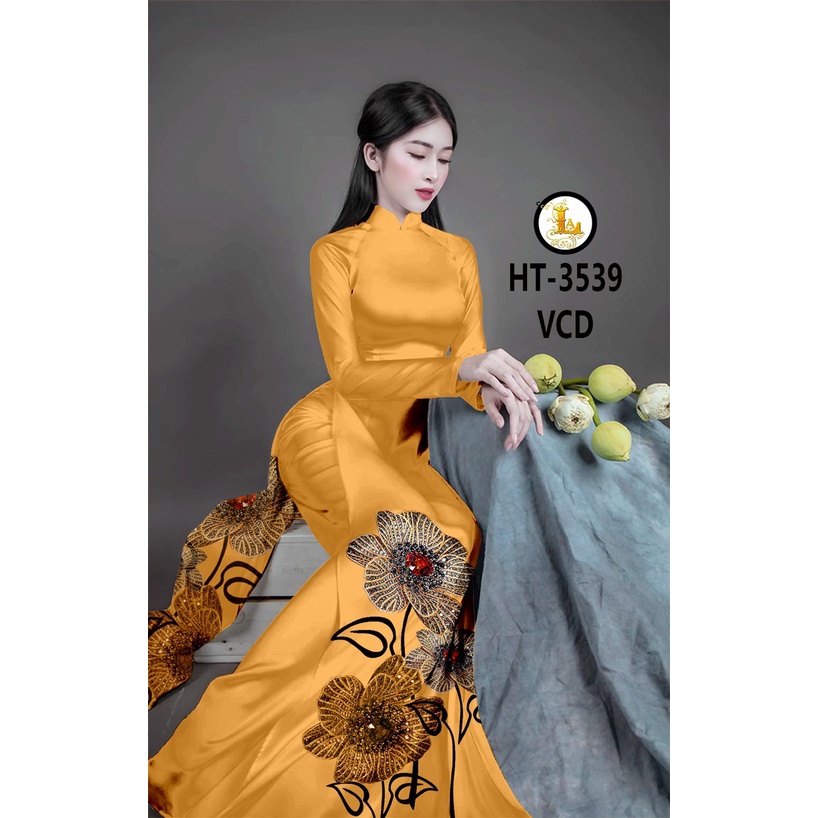 VẢI MAY ÁO DÀI HOA TÀ IN3D HOA CỰC ĐẸP LỤA VÂN GỖ SANG TRỌNG