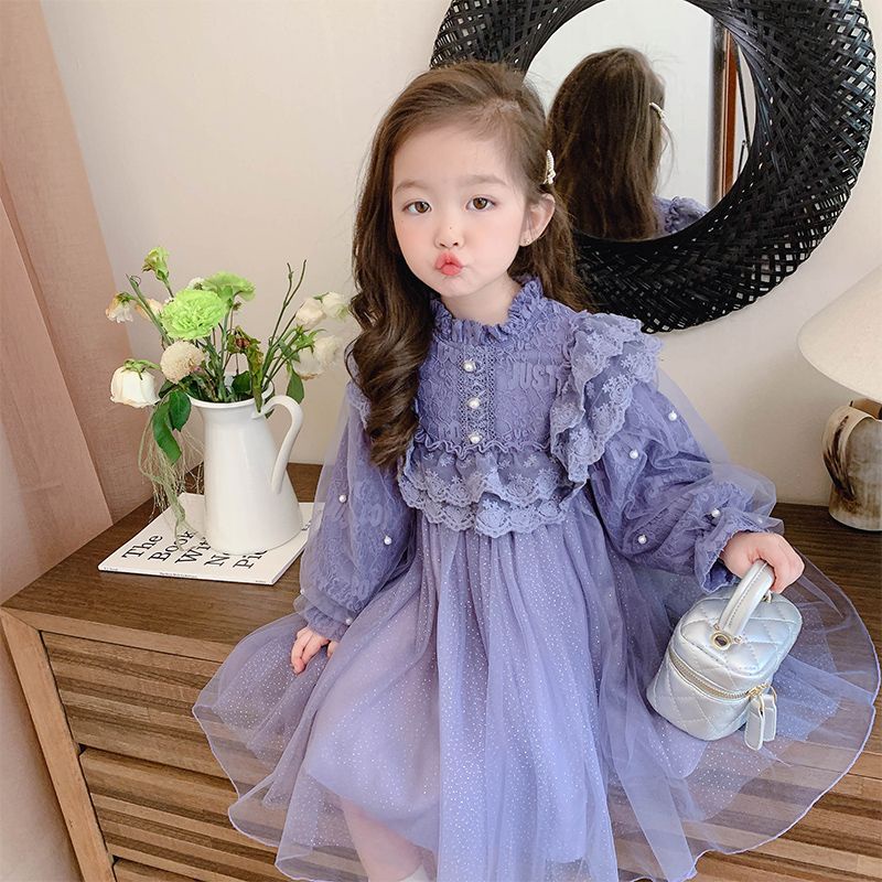 Đầm Công Chúa Tay Dài Màu Trơn Thời Trang Mùa Thu Cho Bé Gái