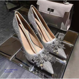 Giày cao gót bling pha lê đính nơ đá - giày imyshoes
