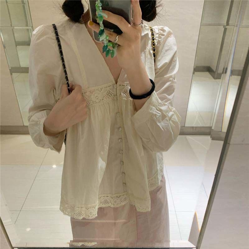 Áo Sơ Mi Cổ Chữ V Tay Dài Phong Cách Pháp Thời Trang Xuân Thu Mới Dành Cho Nữ 2022