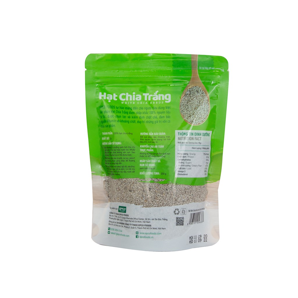 Hạt Chia Trắng Giảm Cân Epco Foods Gói 200g