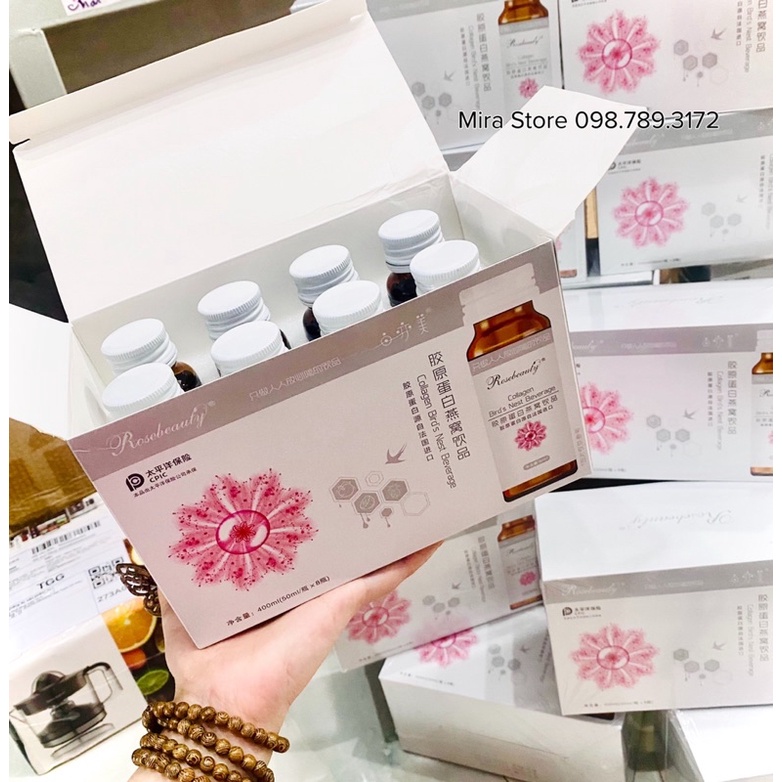 Nước Uống COLLAGEN Rose Beauty Yến Trắng Da (HỘP 8 chai)