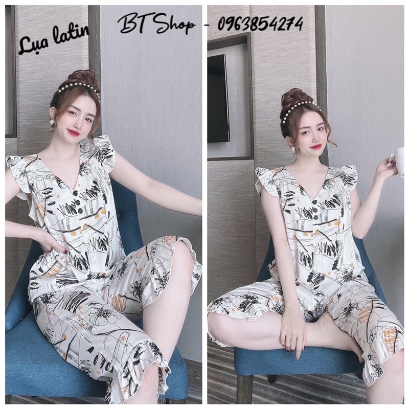 Đồ ngủ mặc nhà lụa latin hoạ tiết freesize 42-57kg