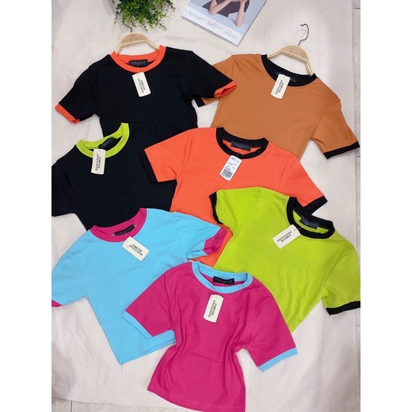 áo thun cổ tròn tay ngắn viền cổ(hình thật shop Thảo Nhỏ Store chụp )