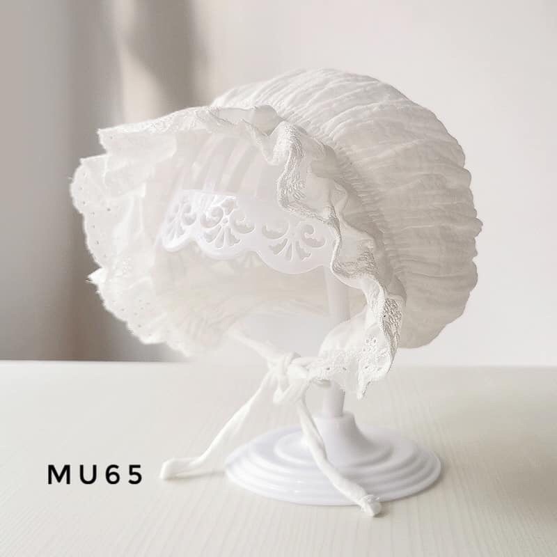 Mũ ren tiểu thư có dây MU65 cho bé 0-12m