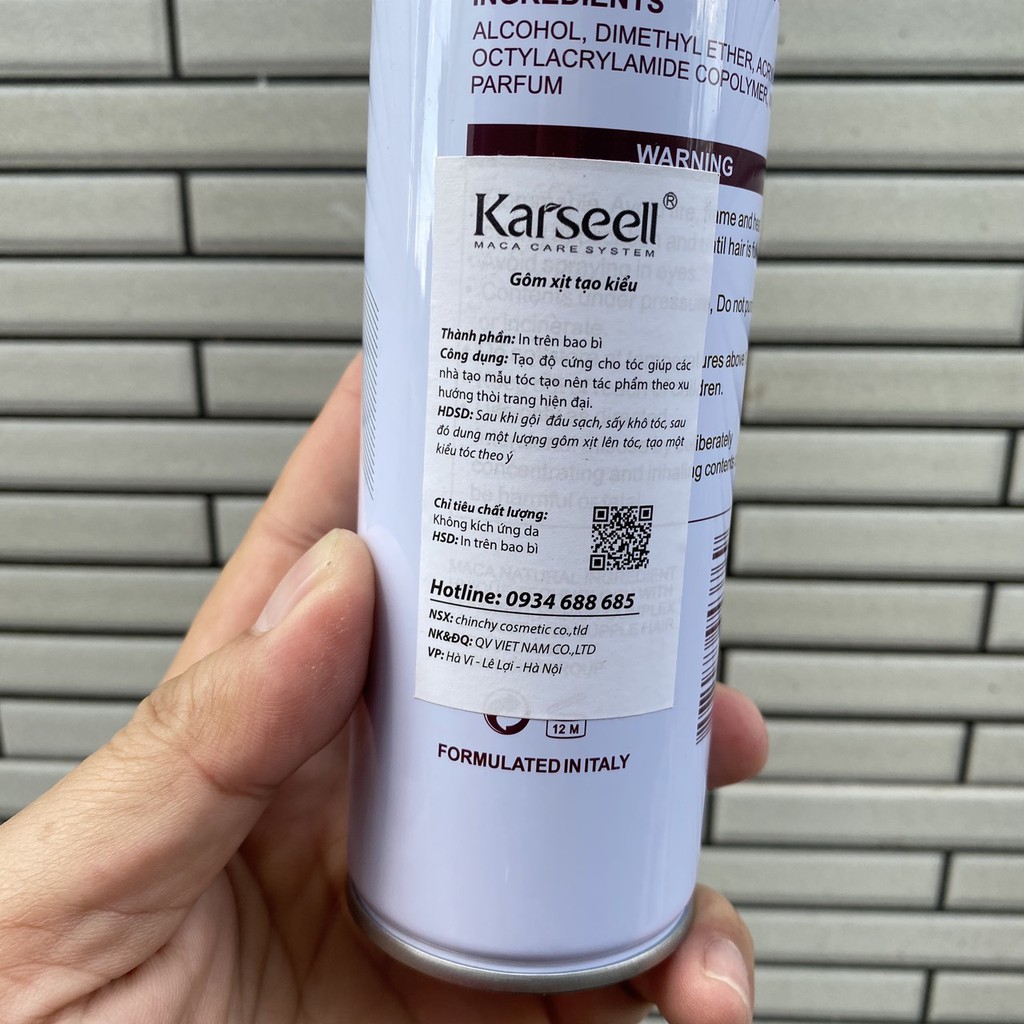 Gôm xịt cứng tóc Karseell Spray Italy 380ml