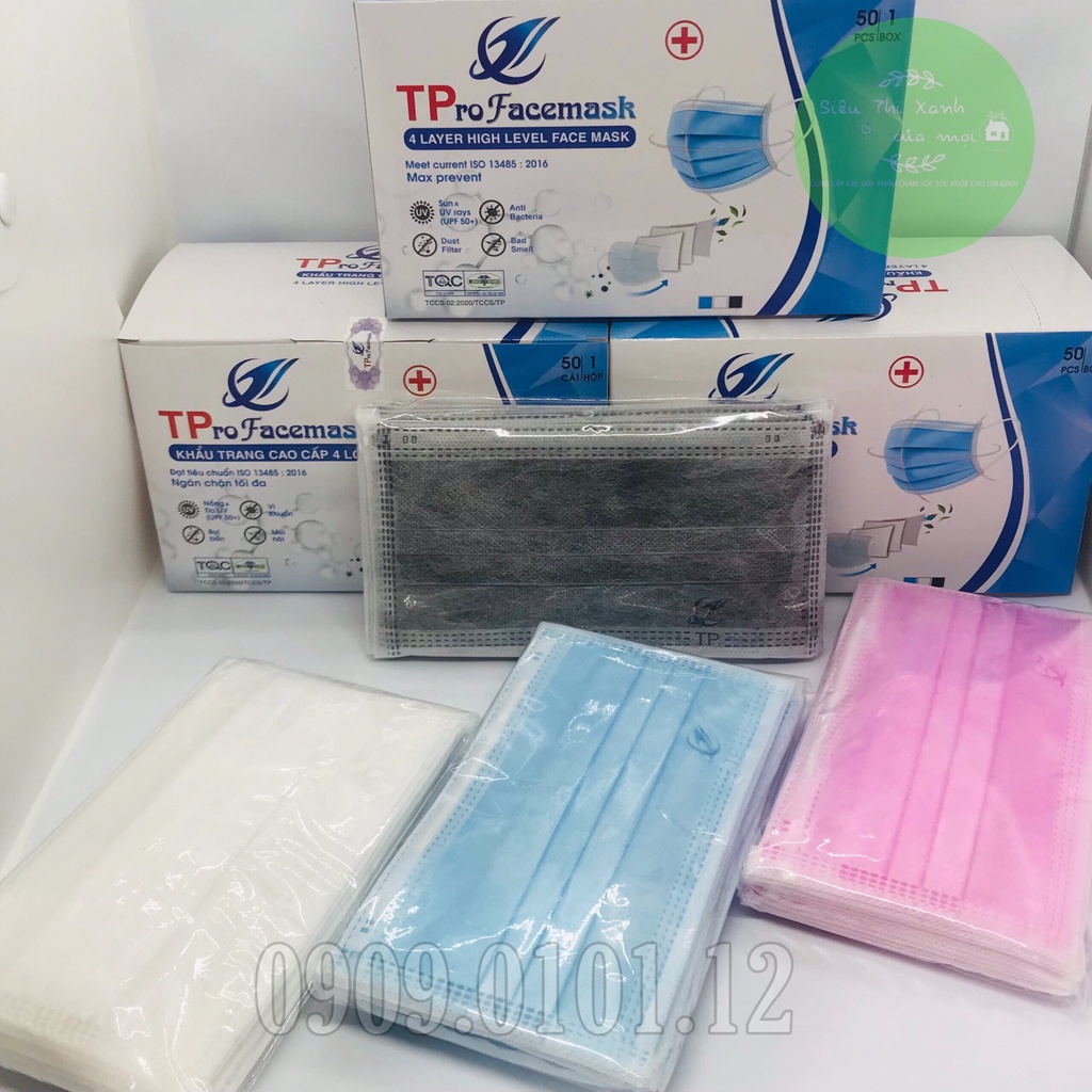 Khẩu trang y tế 4 lớp chính hãng TP pro mask hộp 50 cái