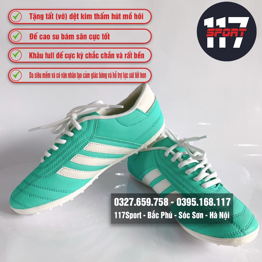 Giày Ba Sọc Màu Xanh Đế Cao Su Khâu Full Đế | Tặng Tất (Vớ)