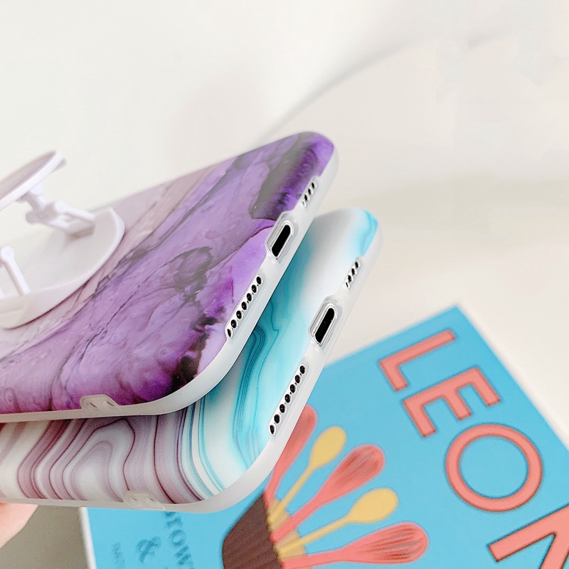 Ốp Điện Thoại Dẻo Họa Tiết Vân Đá Nhiều Màu Kèm Giá Đỡ Nhẫn Cho iPhone 14 13 12 11 Pro MAX XS MAX XR X 8 7 Plus