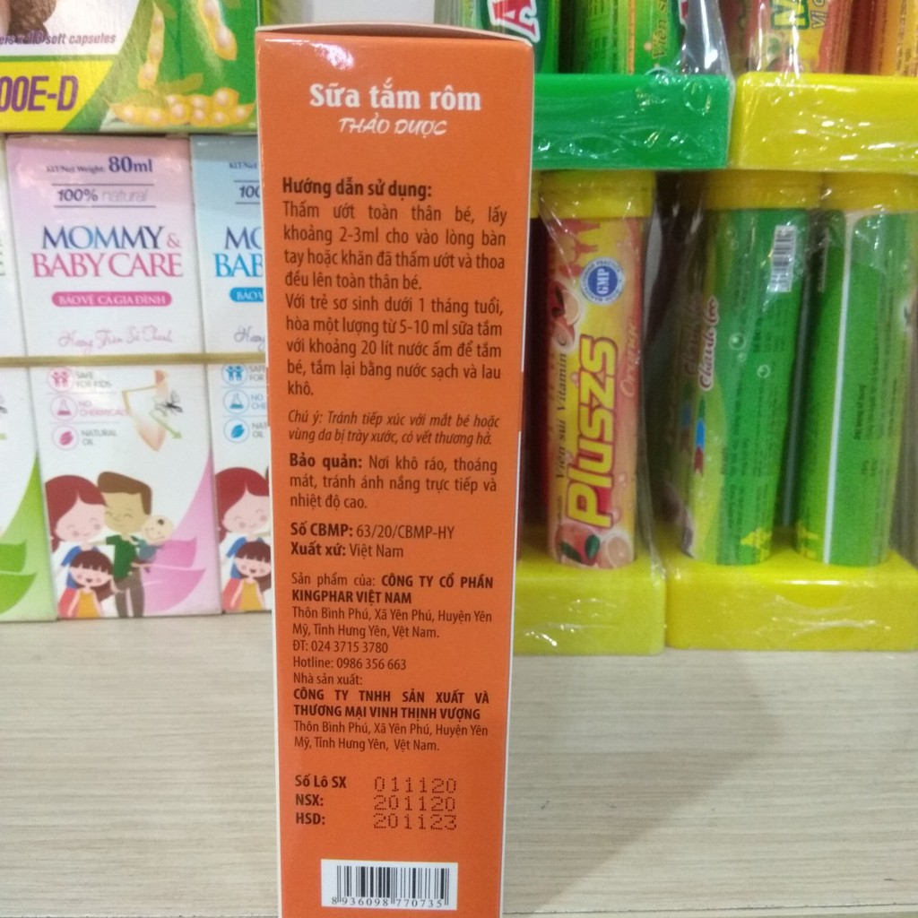 Sữa tắm rôm kingphar an toàn , hiệu quả-Giúp làm sạch da , hết rôm sảy, chăm sóc và nuôi dưỡng làn da bé - Dùng cho sinh