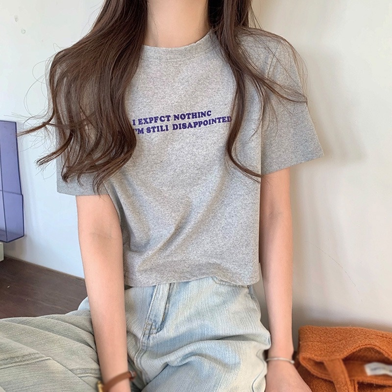 ÁO Thun Croptop Tay Ngắn In Chữ Phong Cách Hàn Quốc Cho Nữ Áo Phông Form Rộng Cổ Tròn ÁO Phông Tay Lỡ